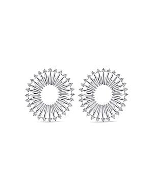 Hueb 18k White Gold Tribal Diamond Ray Circle Stud Earrings