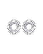 Hueb 18k White Gold Tribal Diamond Ray Circle Stud Earrings