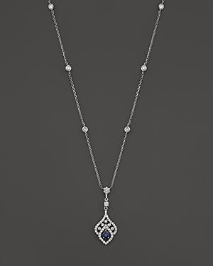 Sapphire And Diamond Pendant Necklace In 14k White Gold, 16