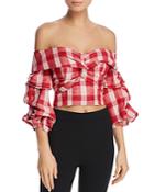Bardot Off-the-shoulder Plaid Cropped Top - 100% Exclusive