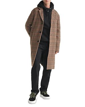 The Kooples Straight Cut Check Camel Print Coat