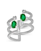 Hueb 18k White Gold Spectrum Emerald & Diamond Multi-row Statement Ring