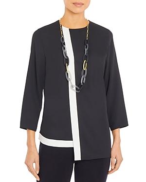 Misook Asymmetrical Contrast Trim Top