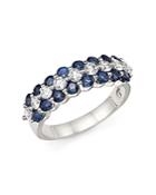 Diamond And Sapphire Band Ring In 14k White Gold