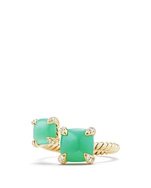 David Yurman Chatelaine Bypass Ring With Chrysoprase & Diamonds In 18k Gold