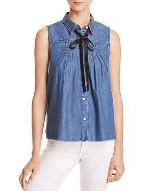 Frame Tie Pintuck Chambray Top