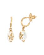 Kate Spade New York Sea Star Pave & Cultured Freshwater Pearl Starfish Charm Huggie Hoop Earrings In 14k Gold Plate