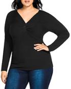 City Chic Plus Ribbed Twist-front Top