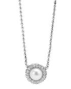Lagos Sterling Silver Luna Cultured Freshwater Pearl Fluted Pendant Necklace With Diamonds, 16