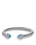 David Yurman Crossover Bracelet With Diamonds And Blue Topaz In Silver