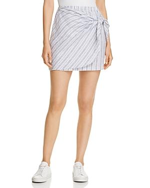 Three Dots Striped Linen Faux-wrap Skirt