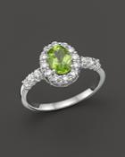 Peridot And Diamond Halo Ring In 14k White Gold