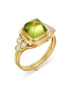 Temple St. Clair 18k Yellow Gold High Classic Sugar Loaf Ring With Peridot & Diamonds