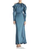 Amsale Long Sleeve Cold Shoulder Gown