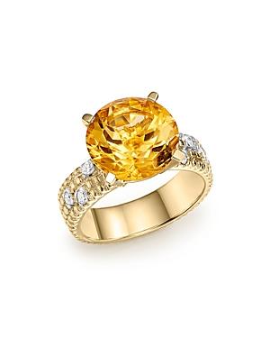 Citrine Statement Ring With Diamonds In 14k Yellow Gold