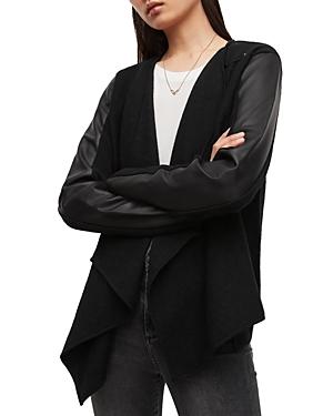Allsaints Letti Leather Trim Merino Wool Cardigan