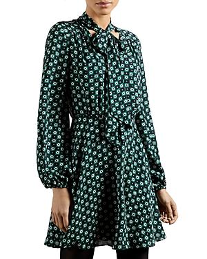 Ted Baker Printed Neck Tie Mini Dress