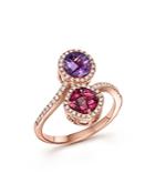 Amethyst And Rhodolite Garnet Ring With Diamonds In 14k Rose Gold - 100% Exclusive
