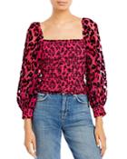Alice And Olivia Cooper Animal Print Smocked Top