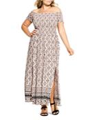 City Chic Plus Printed Off-the-shoulder Maxi Dress