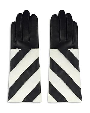 Aristides Striped Rabbit Fur-trim Gloves