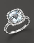 Aquamarine And Diamond Cushion Cut Ring In 14k White Gold
