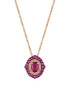 Bloomingdale's Ruby And Nude Diamond Pendant Necklace In 14k Rose Gold, 14.4 - 100% Exclusive