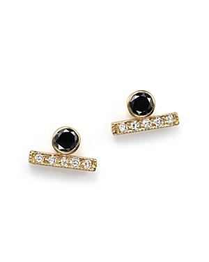 Zoe Chicco 14k Yellow Gold And Bezel-set Black Diamond Stud Earrings With Pave Diamond Bar