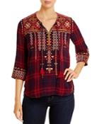 Johnny Was Eztia Nomad Embroidered Plaid Top