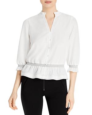 Karl Lagerfeld Paris Smocked Contrast Stitch Blouse