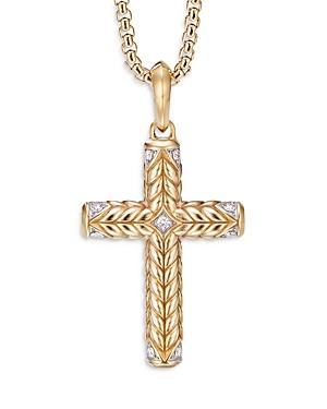 David Yurman 18k Yellow Gold Diamond Chevron Sculpted Cross Pendant