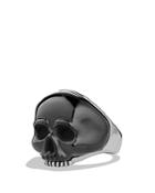 David Yurman Waves Carved Skull Ring With Black Onyx
