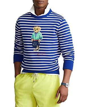 Polo Ralph Lauren Cotton Blend Fleece Stripe Polo Bear Print Classic Fit Crewneck Sweatshirt