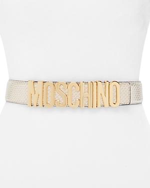 Moschino Women's Logo Buckle Snake Embossed Leather Belt