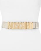 Moschino Women's Logo Buckle Snake Embossed Leather Belt
