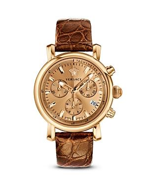 Versace Day Glam Ion-plated Rose Gold Watch With Golden Leather Band, 38mm