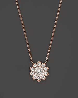 Diamond Cluster Flower Pendant Necklace In 14k Rose Gold, .65 Ct. T.w.