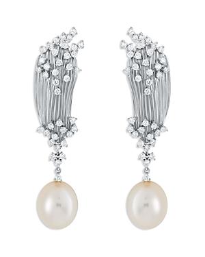 Hueb 18k White Gold Bahia Freshwater Pearl & Diamond Drop Earrings
