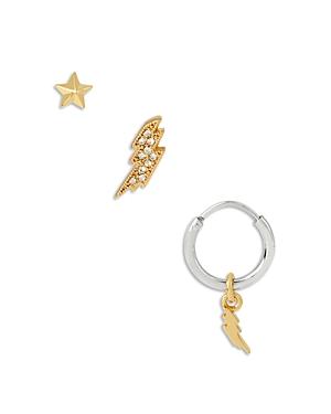Allsaints Stud & Lightning Charm Huggie Hoop Earrings, Set Of 3