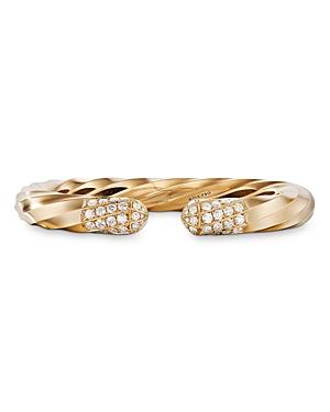 David Yurman 18k Yellow Gold Cable Edge Bangle Bracelet With Diamonds
