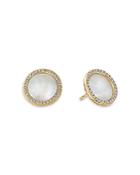 David Yurman 18k Yellow Gold Dy Elements Button Earrings With Mother Of Pearl & Diamonds