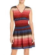 Aqua Multi Stripe Smocked Sleeveless Fit & Flare Dress - 100% Exclusive