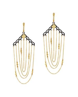 Armenta Blackened Sterling Silver & 18k Yellow Gold Old World Crivelli Champagne Diamond Chain Chandelier Earrings