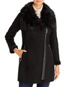 Calvin Klein Asymmetric Faux Fur Trim Coat