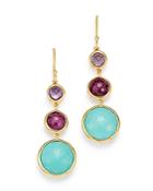 Ippolita 18k Yellow Gold Lollipop Amethyst, Turquoise & Clear Quartz Over African Ruby Doublet Three-stone Drop Earrings