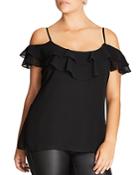 City Chic Cold Shoulder Ruffle Top