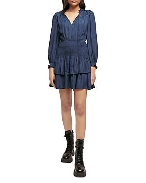 Maje Smocked Tie Neck Dress