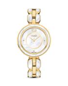 Fendi My Way Yellow Gold Tone Stainless Steel Watch With Fox Fur Glamy, 36mm