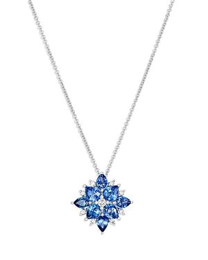 Bloomingdale's Sapphire & Champagne Diamond Starburst Pendant Necklace In 14k White Gold, 18 - 100% Exclusive