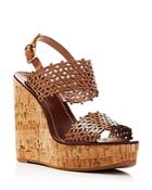 Tory Burch Floral Perforated Cork Wedge Sandals